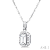 5x3 MM Octagonal Shape White Topaz and 1/20 Ctw Single Cut Diamond Halo Semi-Precious Pendant with Chain in 10K White Gold