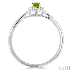 5x3 MM Oval Shape Peridot and 1/20 Ctw Single Cut Diamond Halo Semi-Precious Ring in 14K White Gold 5x3 MM Oval Shape Peridot and 1/20 Ctw Single Cut Diamond Halo Semi-Precious Ring in 14K White Gold