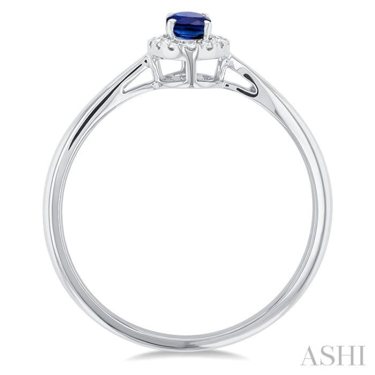 5x3 MM Oval Shape Sapphire and 1/20 Ctw Single Cut Diamond Halo Precious Ring in 14K White Gold 5x3 MM Oval Shape Sapphire and 1/20 Ctw Single Cut Diamond Halo Precious Ring in 14K White Gold