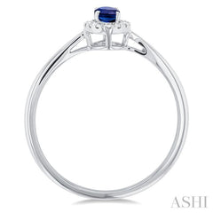 5x3 MM Oval Shape Sapphire and 1/20 Ctw Single Cut Diamond Halo Precious Ring in 14K White Gold 5x3 MM Oval Shape Sapphire and 1/20 Ctw Single Cut Diamond Halo Precious Ring in 14K White Gold