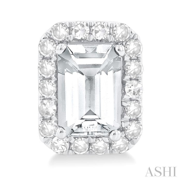 6x4 MM Octagonal Shape White Topaz and 1/4 Ctw Round Cut Diamond Halo Semi-Precious Stud Earrings in 14K White Gold 6x4 MM Octagonal Shape White Topaz and 1/4 Ctw Round Cut Diamond Halo Semi-Precious Stud Earrings in 14K White Gold