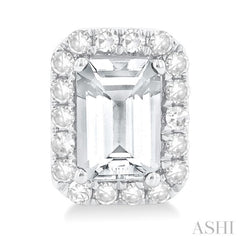 6x4 MM Octagonal Shape White Topaz and 1/4 Ctw Round Cut Diamond Halo Semi-Precious Stud Earrings in 14K White Gold 6x4 MM Octagonal Shape White Topaz and 1/4 Ctw Round Cut Diamond Halo Semi-Precious Stud Earrings in 14K White Gold