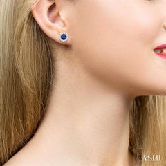 3.25 MM Round Sapphire and 1/10 Ctw Single Cut Diamond Halo Precious Stud Earrings in 10K White Gold 3.25 MM Round Sapphire and 1/10 Ctw Single Cut Diamond Halo Precious Stud Earrings in 10K White Gold