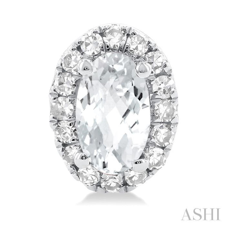 5x3 MM Oval Shape White Topaz and 1/8 Ctw Single Cut Diamond Halo Semi-Precious Stud Earrings in 14K White Gold 5x3 MM Oval Shape White Topaz and 1/8 Ctw Single Cut Diamond Halo Semi-Precious Stud Earrings in 14K White Gold