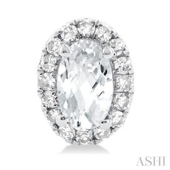 5x3 MM Oval Shape White Topaz and 1/8 Ctw Single Cut Diamond Halo Semi-Precious Stud Earrings in 14K White Gold 5x3 MM Oval Shape White Topaz and 1/8 Ctw Single Cut Diamond Halo Semi-Precious Stud Earrings in 14K White Gold