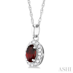 5x3 MM Oval Shape Garnet and 1/20 Ctw Single Cut Diamond Halo Semi-Precious Pendant with Chain in 10K White Gold 5x3 MM Oval Shape Garnet and 1/20 Ctw Single Cut Diamond Halo Semi-Precious Pendant with Chain in 10K White Gold
