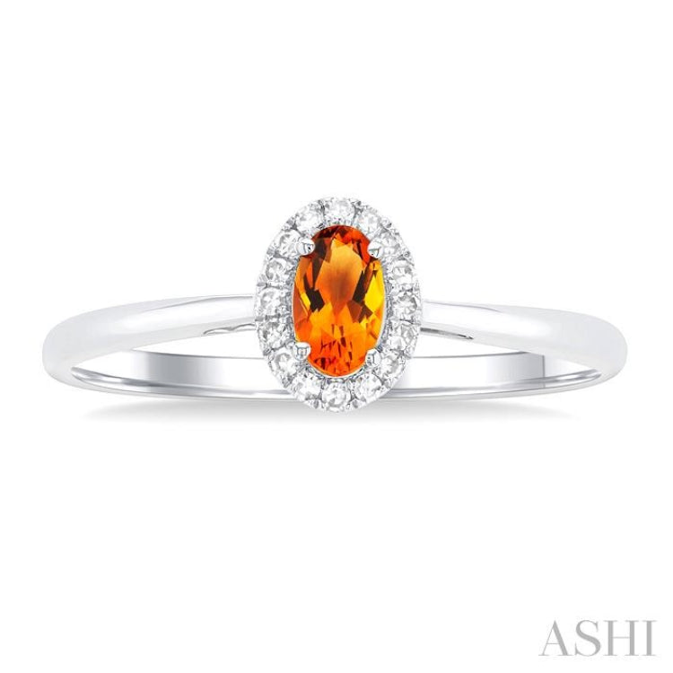 5x3 MM Oval Shape Citrine and 1/20 Ctw Single Cut Diamond Halo Semi-Precious Ring in 14K White Gold 5x3 MM Oval Shape Citrine and 1/20 Ctw Single Cut Diamond Halo Semi-Precious Ring in 14K White Gold