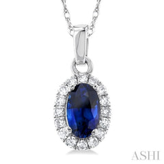 5x3 MM Oval Shape Sapphire and 1/20 Ctw Single Cut Diamond Halo Precious Pendant with Chain in 10K White Gold 5x3 MM Oval Shape Sapphire and 1/20 Ctw Single Cut Diamond Halo Precious Pendant with Chain in 10K White Gold