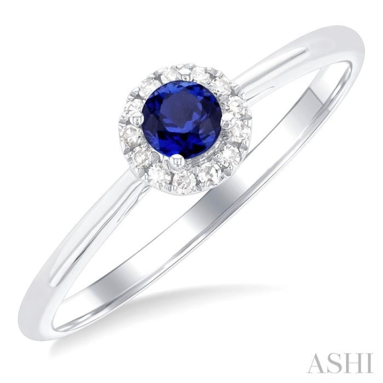 3.25 MM Round Sapphire and 1/20 Ctw Single Cut Diamond Halo Precious Ring in 10K White Gold 3.25 MM Round Sapphire and 1/20 Ctw Single Cut Diamond Halo Precious Ring in 10K White Gold