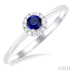 3.25 MM Round Sapphire and 1/20 Ctw Single Cut Diamond Halo Precious Ring in 10K White Gold 3.25 MM Round Sapphire and 1/20 Ctw Single Cut Diamond Halo Precious Ring in 10K White Gold