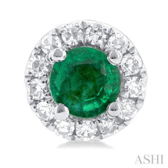 3.25 MM Round Emerald and 1/10 Ctw Single Cut Diamond Halo Precious Stud Earrings in 10K White Gold 3.25 MM Round Emerald and 1/10 Ctw Single Cut Diamond Halo Precious Stud Earrings in 10K White Gold