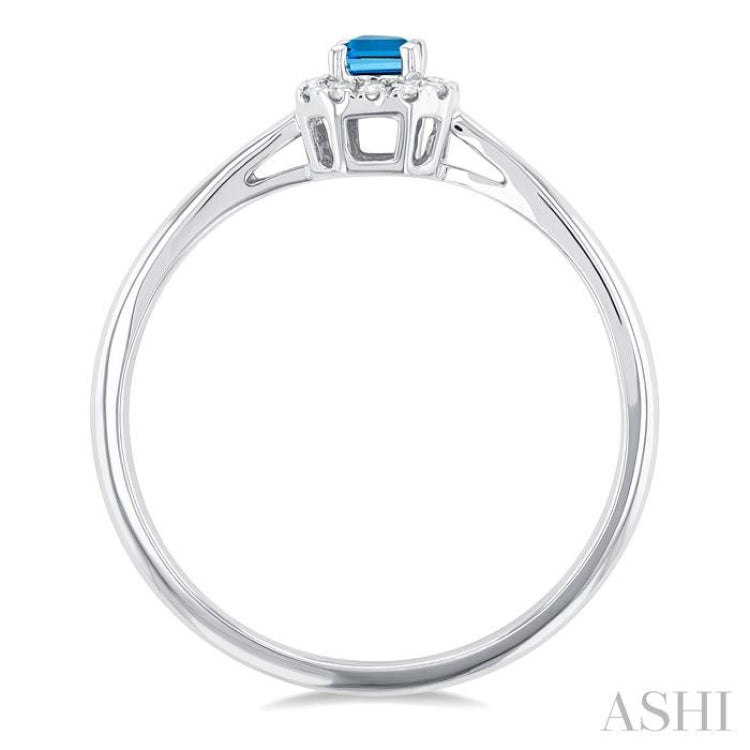 5x3 MM Octagonal Shape Blue Topaz and 1/20 Ctw Single Cut Diamond Halo Semi-Precious Ring in 10K White Gold 5x3 MM Octagonal Shape Blue Topaz and 1/20 Ctw Single Cut Diamond Halo Semi-Precious Ring in 10K White Gold