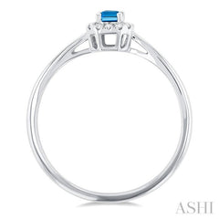 5x3 MM Octagonal Shape Blue Topaz and 1/20 Ctw Single Cut Diamond Halo Semi-Precious Ring in 10K White Gold 5x3 MM Octagonal Shape Blue Topaz and 1/20 Ctw Single Cut Diamond Halo Semi-Precious Ring in 10K White Gold