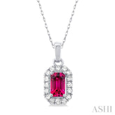 5x3 MM Octagonal Shape Pink Tourmaline and 1/20 Ctw Single Cut Diamond Halo Semi-Precious Pendant with Chain in 10K White Gold