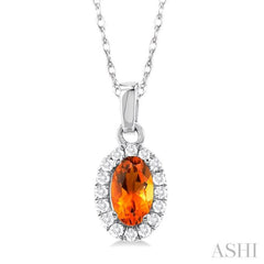 5x3 MM Oval Shape Citrine and 1/20 Ctw Single Cut Diamond Halo Semi-Precious Pendant with Chain in 10K White Gold 5x3 MM Oval Shape Citrine and 1/20 Ctw Single Cut Diamond Halo Semi-Precious Pendant with Chain in 10K White Gold