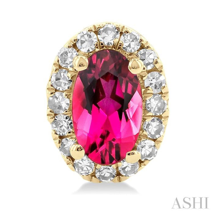 5x3 MM Oval Shape Pink Tourmaline and 1/8 Ctw Single Cut Diamond Halo Semi-Precious Stud Earrings in 10K Yellow Gold 5x3 MM Oval Shape Pink Tourmaline and 1/8 Ctw Single Cut Diamond Halo Semi-Precious Stud Earrings in 10K Yellow Gold