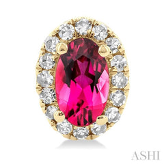5x3 MM Oval Shape Pink Tourmaline and 1/8 Ctw Single Cut Diamond Halo Semi-Precious Stud Earrings in 10K Yellow Gold 5x3 MM Oval Shape Pink Tourmaline and 1/8 Ctw Single Cut Diamond Halo Semi-Precious Stud Earrings in 10K Yellow Gold