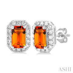 5x3 MM Octagonal Shape Citrine and 1/8 Ctw Single Cut Diamond Halo Semi-Precious Stud Earrings in 10K White Gold 5x3 MM Octagonal Shape Citrine and 1/8 Ctw Single Cut Diamond Halo Semi-Precious Stud Earrings in 10K White Gold