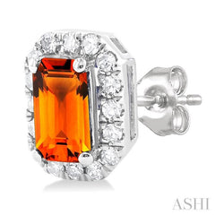 5x3 MM Octagonal Shape Citrine and 1/8 Ctw Single Cut Diamond Halo Semi-Precious Stud Earrings in 10K White Gold 5x3 MM Octagonal Shape Citrine and 1/8 Ctw Single Cut Diamond Halo Semi-Precious Stud Earrings in 10K White Gold
