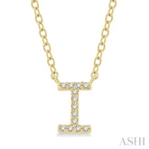 1/20 Ctw Initial 'I' Round Cut Diamond Pendant With Chain in 10K Yellow Gold