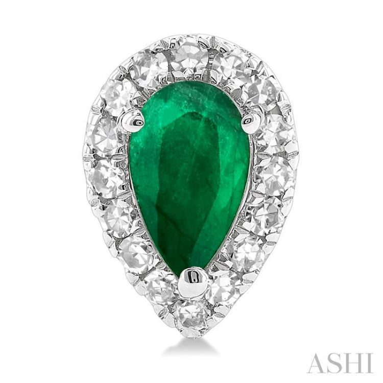 5x3 MM Pear Shape Emerald and 1/8 Ctw Single Cut Diamond Halo Precious Stud Earrings in 10K White Gold 5x3 MM Pear Shape Emerald and 1/8 Ctw Single Cut Diamond Halo Precious Stud Earrings in 10K White Gold