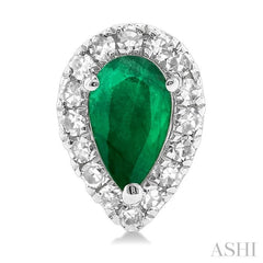 5x3 MM Pear Shape Emerald and 1/8 Ctw Single Cut Diamond Halo Precious Stud Earrings in 10K White Gold 5x3 MM Pear Shape Emerald and 1/8 Ctw Single Cut Diamond Halo Precious Stud Earrings in 10K White Gold