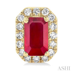 5x3 MM Octagonal Shape Ruby and 1/8 Ctw Single Cut Diamond Halo Precious Stud Earrings in 10K Yellow Gold 5x3 MM Octagonal Shape Ruby and 1/8 Ctw Single Cut Diamond Halo Precious Stud Earrings in 10K Yellow Gold