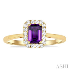 6x4 MM Octagonal Shape Amethyst and 1/6 Ctw Round Cut Diamond Halo Semi-Precious Ring in 10K Yellow Gold 6x4 MM Octagonal Shape Amethyst and 1/6 Ctw Round Cut Diamond Halo Semi-Precious Ring in 10K Yellow Gold