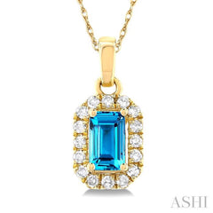 5x3 MM Octagonal Shape Blue Topaz and 1/20 Ctw Single Cut Diamond Halo Semi-Precious Pendant with Chain in 10K Yellow Gold 5x3 MM Octagonal Shape Blue Topaz and 1/20 Ctw Single Cut Diamond Halo Semi-Precious Pendant with Chain in 10K Yellow Gold