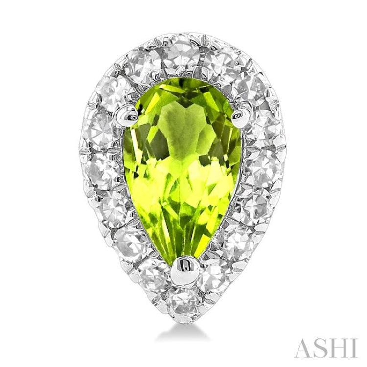 5x3 MM Pear Shape Peridot and 1/8 Ctw Single Cut Diamond Halo Semi-Precious Stud Earrings in 14K White Gold 5x3 MM Pear Shape Peridot and 1/8 Ctw Single Cut Diamond Halo Semi-Precious Stud Earrings in 14K White Gold