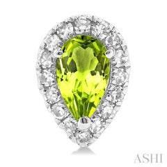 5x3 MM Pear Shape Peridot and 1/8 Ctw Single Cut Diamond Halo Semi-Precious Stud Earrings in 14K White Gold 5x3 MM Pear Shape Peridot and 1/8 Ctw Single Cut Diamond Halo Semi-Precious Stud Earrings in 14K White Gold