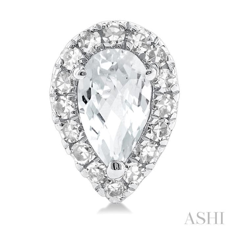 5x3 MM Pear Shape White Topaz and 1/8 Ctw Single Cut Diamond Halo Semi-Precious Stud Earrings in 14K White Gold 5x3 MM Pear Shape White Topaz and 1/8 Ctw Single Cut Diamond Halo Semi-Precious Stud Earrings in 14K White Gold
