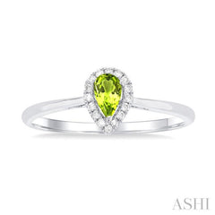5x3 MM Pear Shape Peridot and 1/20 Ctw Single Cut Diamond Halo Semi-Precious Ring in 14K White Gold 5x3 MM Pear Shape Peridot and 1/20 Ctw Single Cut Diamond Halo Semi-Precious Ring in 14K White Gold