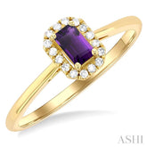 5x3 MM Octagonal Shape Amethyst and 1/20 Ctw Single Cut Diamond Halo Semi-Precious Ring in 10K Yellow Gold
