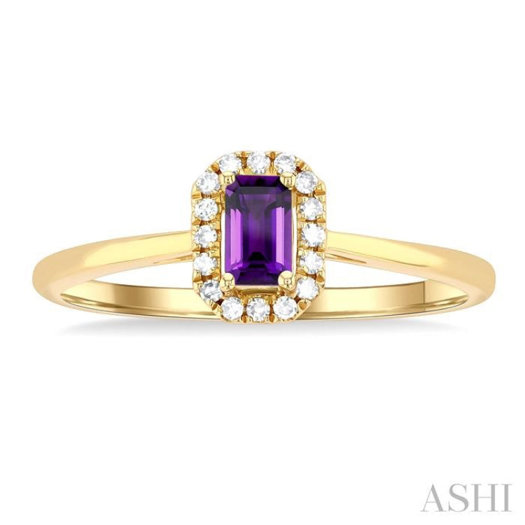 5x3 MM Octagonal Shape Amethyst and 1/20 Ctw Single Cut Diamond Halo Semi-Precious Ring in 10K Yellow Gold 5x3 MM Octagonal Shape Amethyst and 1/20 Ctw Single Cut Diamond Halo Semi-Precious Ring in 10K Yellow Gold