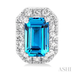 5x3 MM Octagonal Shape Blue Topaz and 1/8 Ctw Single Cut Diamond Halo Semi-Precious Stud Earrings in 10K White Gold 5x3 MM Octagonal Shape Blue Topaz and 1/8 Ctw Single Cut Diamond Halo Semi-Precious Stud Earrings in 10K White Gold