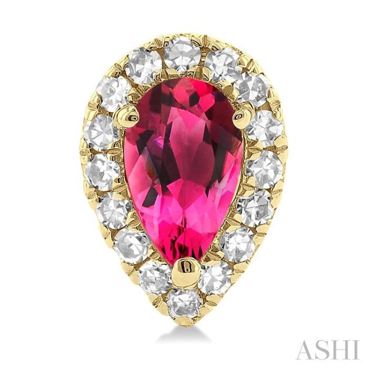 5x3 MM Pear Shape Pink Tourmaline and 1/8 Ctw Single Cut Diamond Halo Semi-Precious Stud Earrings in 10K Yellow Gold 5x3 MM Pear Shape Pink Tourmaline and 1/8 Ctw Single Cut Diamond Halo Semi-Precious Stud Earrings in 10K Yellow Gold