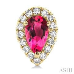 5x3 MM Pear Shape Pink Tourmaline and 1/8 Ctw Single Cut Diamond Halo Semi-Precious Stud Earrings in 10K Yellow Gold 5x3 MM Pear Shape Pink Tourmaline and 1/8 Ctw Single Cut Diamond Halo Semi-Precious Stud Earrings in 10K Yellow Gold