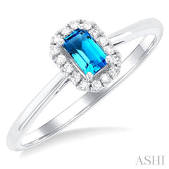 5x3 MM Octagonal Shape Blue Topaz and 1/20 Ctw Single Cut Diamond Halo Semi-Precious Ring in 14K White Gold 5x3 MM Octagonal Shape Blue Topaz and 1/20 Ctw Single Cut Diamond Halo Semi-Precious Ring in 14K White Gold