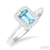6x4 MM Octagonal Shape Aquamarine and 1/6 Ctw Round Cut Diamond Halo Semi-Precious Ring in 14K White Gold
