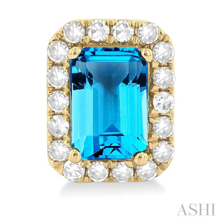 6x4 MM Octagonal Shape Blue Topaz and 1/4 Ctw Round Cut Diamond Halo Semi-Precious Stud Earrings in 14K Yellow Gold 6x4 MM Octagonal Shape Blue Topaz and 1/4 Ctw Round Cut Diamond Halo Semi-Precious Stud Earrings in 14K Yellow Gold