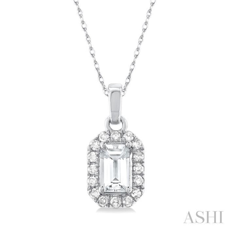 5x3 MM Octagonal Shape White Topaz and 1/20 Ctw Single Cut Diamond Halo Semi-Precious Pendant with Chain in 14K White Gold 5x3 MM Octagonal Shape White Topaz and 1/20 Ctw Single Cut Diamond Halo Semi-Precious Pendant with Chain in 14K White Gold