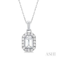 5x3 MM Octagonal Shape White Topaz and 1/20 Ctw Single Cut Diamond Halo Semi-Precious Pendant with Chain in 14K White Gold 5x3 MM Octagonal Shape White Topaz and 1/20 Ctw Single Cut Diamond Halo Semi-Precious Pendant with Chain in 14K White Gold