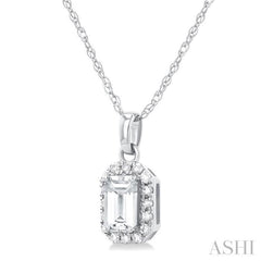 5x3 MM Octagonal Shape White Topaz and 1/20 Ctw Single Cut Diamond Halo Semi-Precious Pendant with Chain in 14K White Gold 5x3 MM Octagonal Shape White Topaz and 1/20 Ctw Single Cut Diamond Halo Semi-Precious Pendant with Chain in 14K White Gold