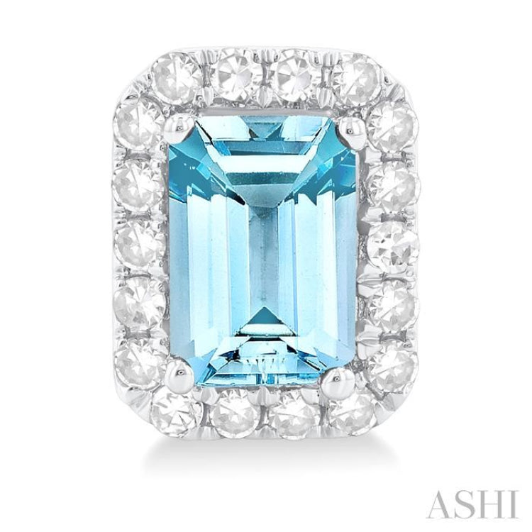 6x4 MM Octagonal Shape Aquamarine and 1/4 Ctw Round Cut Diamond Halo Semi-Precious Stud Earrings in 14K White Gold 6x4 MM Octagonal Shape Aquamarine and 1/4 Ctw Round Cut Diamond Halo Semi-Precious Stud Earrings in 14K White Gold