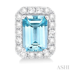 6x4 MM Octagonal Shape Aquamarine and 1/4 Ctw Round Cut Diamond Halo Semi-Precious Stud Earrings in 14K White Gold 6x4 MM Octagonal Shape Aquamarine and 1/4 Ctw Round Cut Diamond Halo Semi-Precious Stud Earrings in 14K White Gold