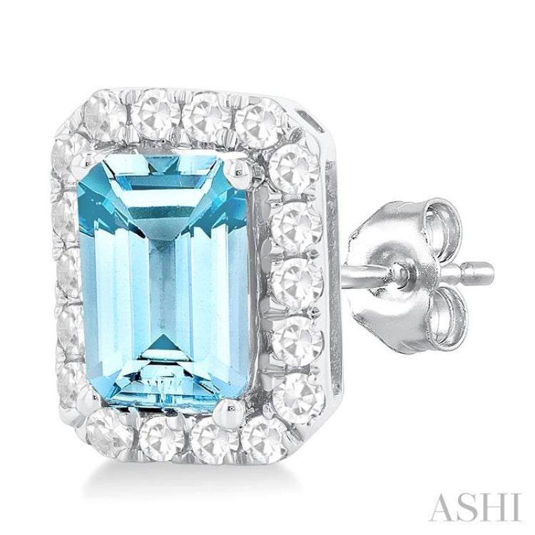 6x4 MM Octagonal Shape Aquamarine and 1/4 Ctw Round Cut Diamond Halo Semi-Precious Stud Earrings in 14K White Gold 6x4 MM Octagonal Shape Aquamarine and 1/4 Ctw Round Cut Diamond Halo Semi-Precious Stud Earrings in 14K White Gold