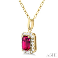 6x4 MM Octagonal Shape Pink Tourmaline and 1/6 Ctw Round Cut Diamond Halo Semi-Precious Pendant with Chain in 10K Yellow Gold 6x4 MM Octagonal Shape Pink Tourmaline and 1/6 Ctw Round Cut Diamond Halo Semi-Precious Pendant with Chain in 10K Yellow Gold