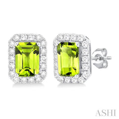 6x4 MM Octagonal Shape Peridot and 1/4 Ctw Round Cut Diamond Halo Semi-Precious Stud Earrings in 10K White Gold 6x4 MM Octagonal Shape Peridot and 1/4 Ctw Round Cut Diamond Halo Semi-Precious Stud Earrings in 10K White Gold