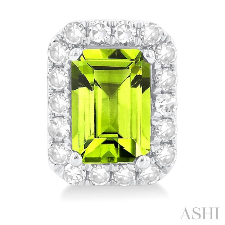 6x4 MM Octagonal Shape Peridot and 1/4 Ctw Round Cut Diamond Halo Semi-Precious Stud Earrings in 10K White Gold 6x4 MM Octagonal Shape Peridot and 1/4 Ctw Round Cut Diamond Halo Semi-Precious Stud Earrings in 10K White Gold